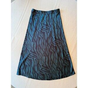 JCrew satin green and black zebra stripe midi length slip on skirt xxs